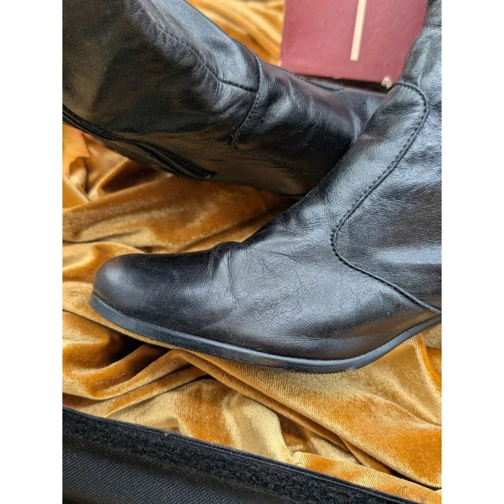 Old Maine Trotter Lancer Black Leather Knee High Boots 10 S Slim 90s Box VTG